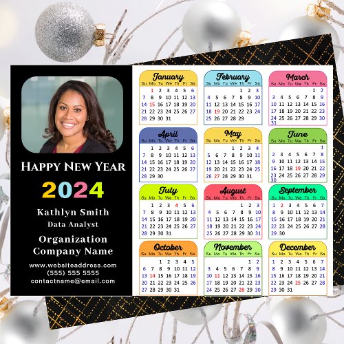 Business 2024 Calendar Modern Black Gold Colorful Holiday Card