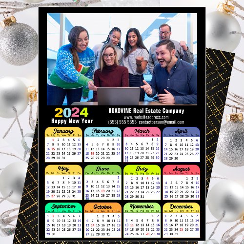 Business 2024 Calendar Modern Black Gold Colorful Holiday Card