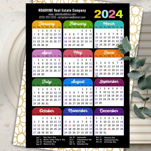 Business 2024 Calendar Modern Black Gold Colorful Holiday Card