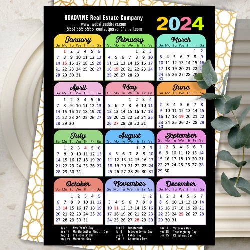 Business 2024 Calendar Modern Black Gold Colorful Holiday Card