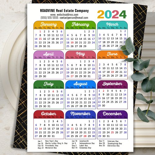 Business 2024 Calendar Modern Black Gold Colorful Holiday Card