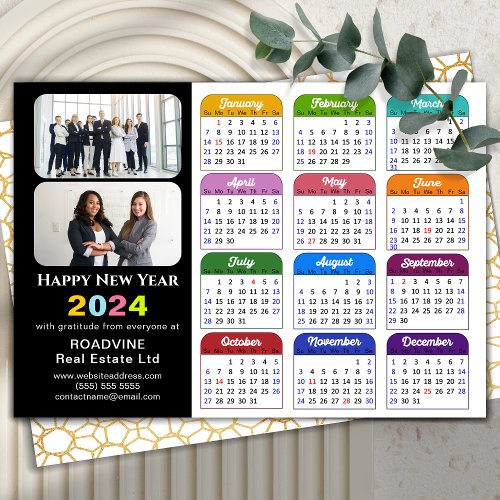 Business 2024 Calendar Modern Black Gold Colorful Holiday Card