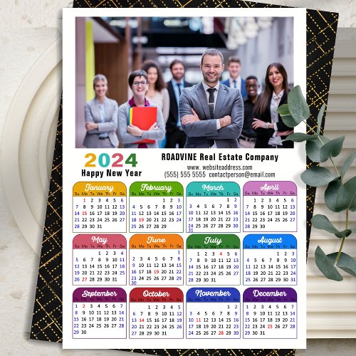 Business 2024 Calendar Modern Black Gold Colorful Holiday Card