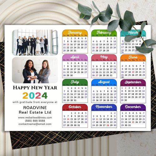 Business 2024 Calendar Modern Black Gold Colorful Holiday Card