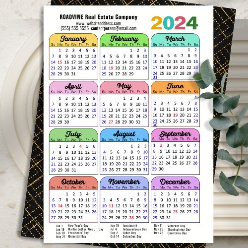 Business 2024 Calendar Modern Black Gold Colorful Holiday Card