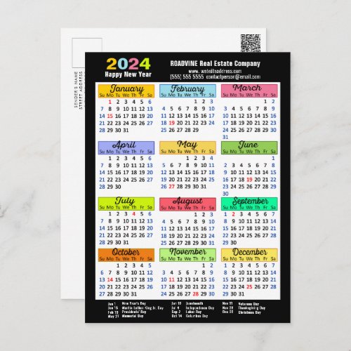 Business 2024 Calendar Modern Black New Year Holiday Postcard