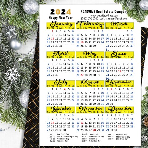 Business 2024 Calendar Modern Black Script Simple Holiday Card