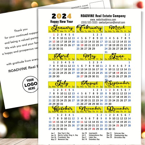 Business 2024 Calendar Modern Black Script Simple Holiday Postcard