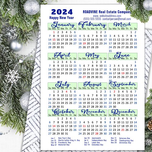 Business 2024 Calendar Modern Blue Script Simple Holiday Card