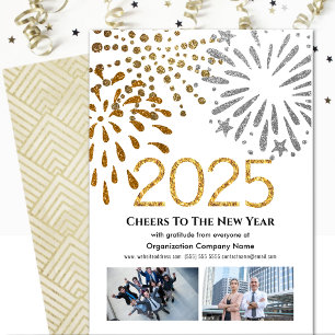 Business 2025 Festive Fireworks Modern Black Gold Holiday Card
