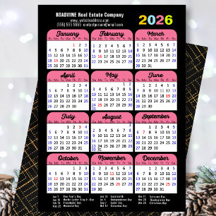 Business 2026 Calendar Black Pink Minimalist Holiday Card
