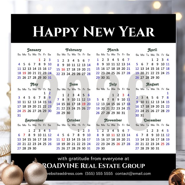 Business 2026 Calendar Black Silver Glitter Simple Holiday Card (Creator Uploaded)