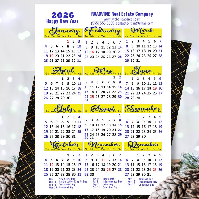 Business 2026 Calendar Modern Blue Script Simple Holiday Card (Creator Uploaded)