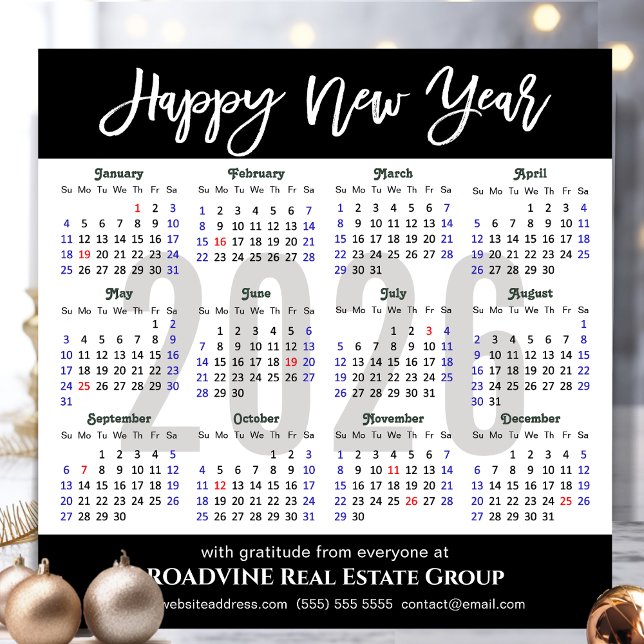 Business 2026 Calendar Modern Scrip Black Simple Holiday Card (Creator Uploaded)