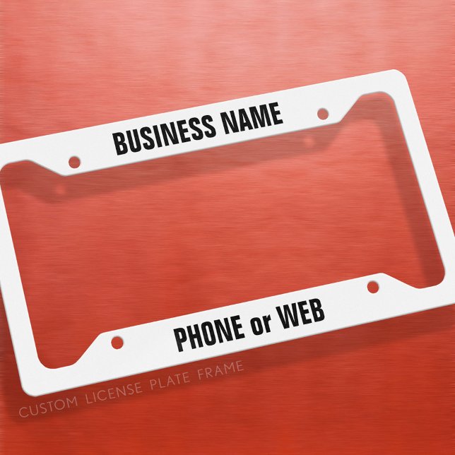 Business 2 Lines Text - Black and White Basic License Plate Frame (Custom License Plate Frame)