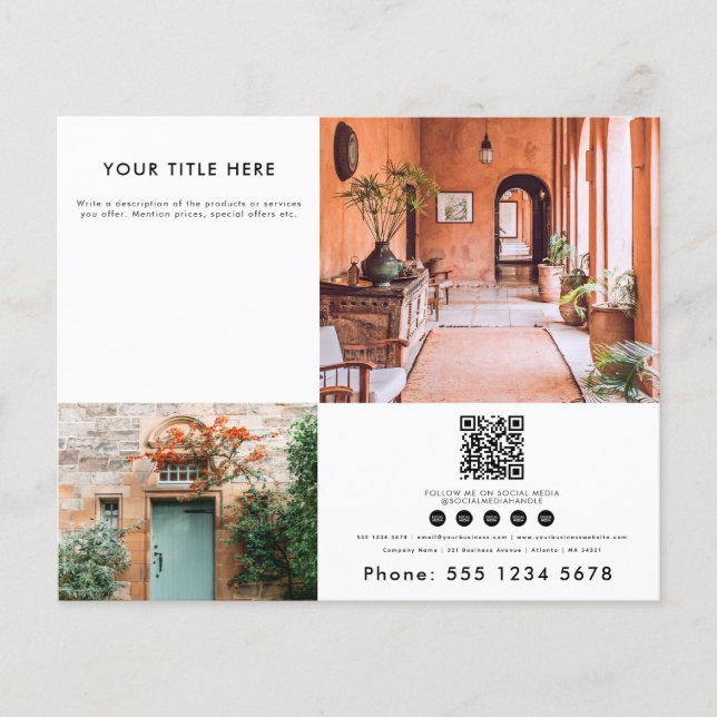 Business 2 Promotional Photo QR Code Social Media  Flyer (Front)