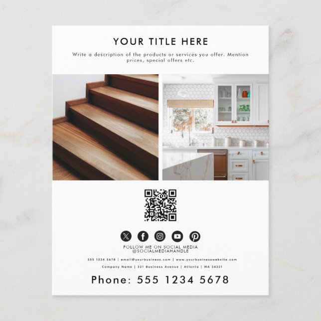 Business 2 Promotional Photo QR Code Social Media  Flyer (Front)