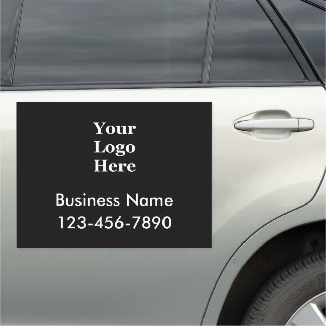 Business Ad Logo Name Phone Number Black Car Magnet (In Situ)