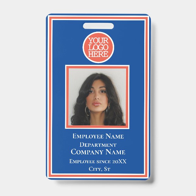 Business Add Logo Modern Orange Blue Company Badge (Front)