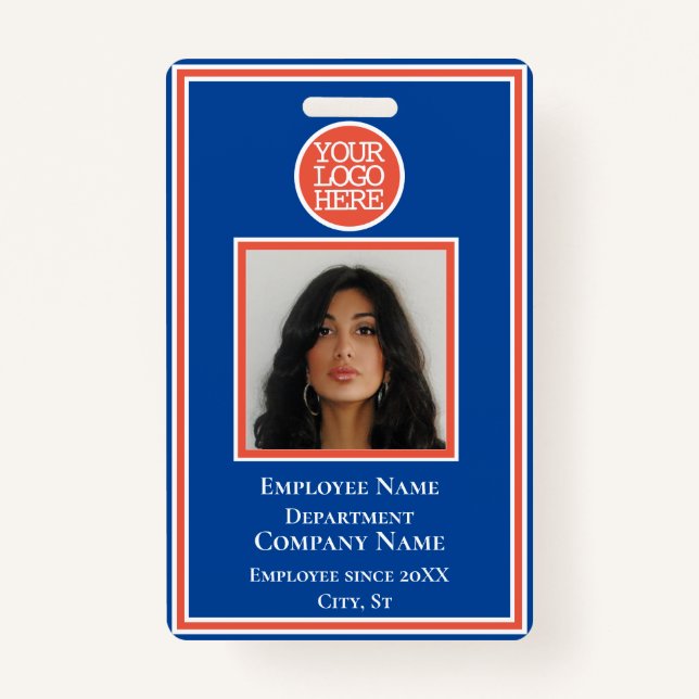 Business Add Logo Modern Orange Blue Company Badge (Front)