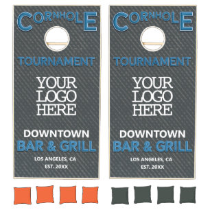 Business Add Logo Rustic Bar and Grill Blue Gray Cornhole Set