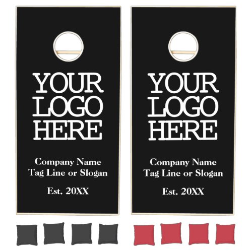 Business Add Your Company Logo and Tag Line Black Cornhole Set