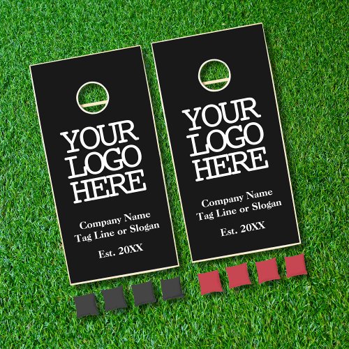 Business Add Your Company Logo and Tag Line Black Cornhole Set