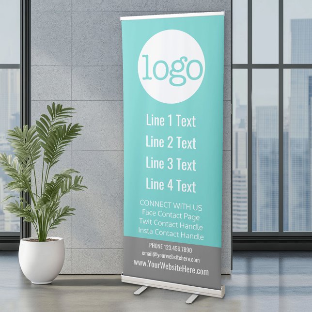 Business Add Your Logo and Contact Handles Retractable Banner (Add your logo and business branding to this portable banner display)