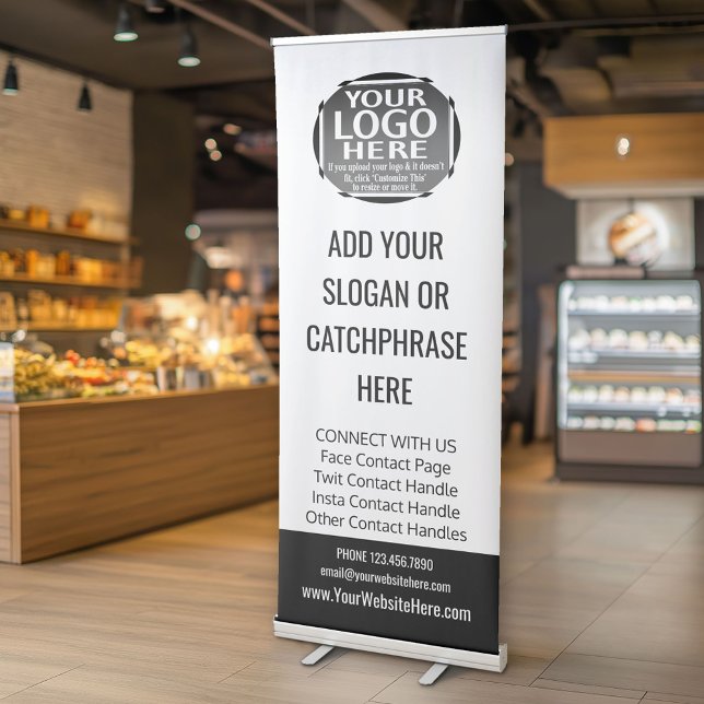 Business Add Your Logo and Contact Handles Retractable Banner (Add your logo and business branding to this portable banner display)