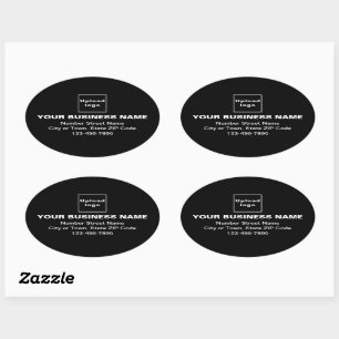 Business Address and Phone Number on Black Oval Sticker