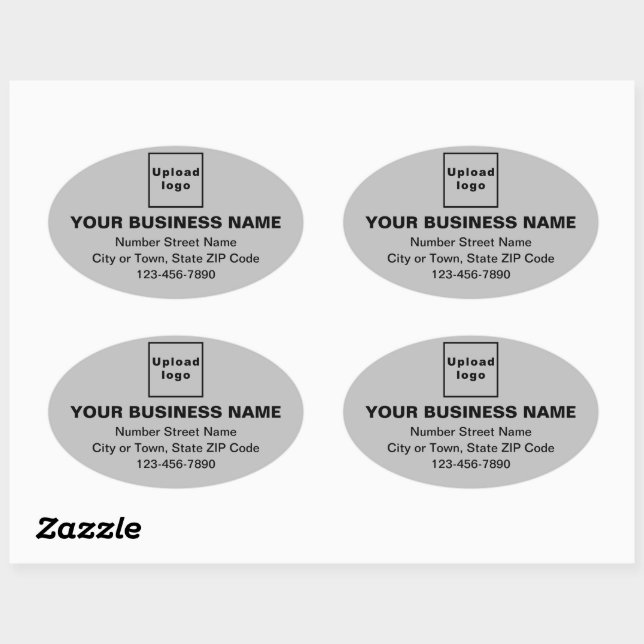 Business Address and Phone Number on Gray Oval Sticker (Sheet)