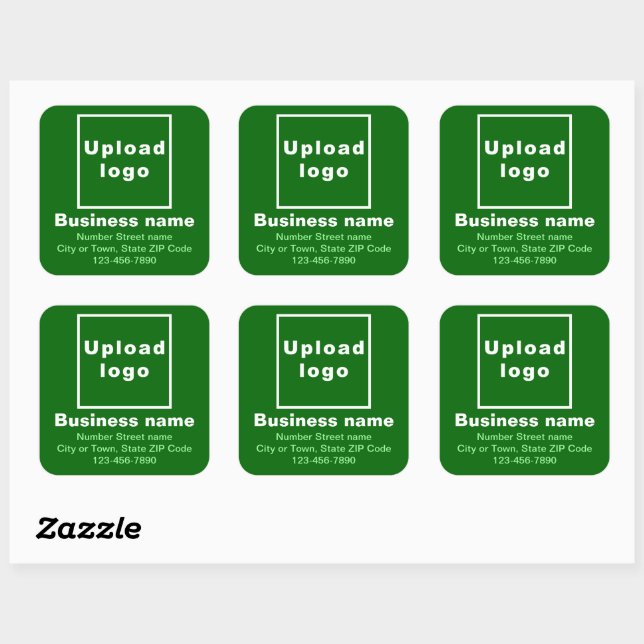 Business Address and Phone Number on Green Square Sticker (Sheet)