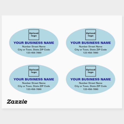 Business Address and Phone Number on Light Blue Oval Sticker