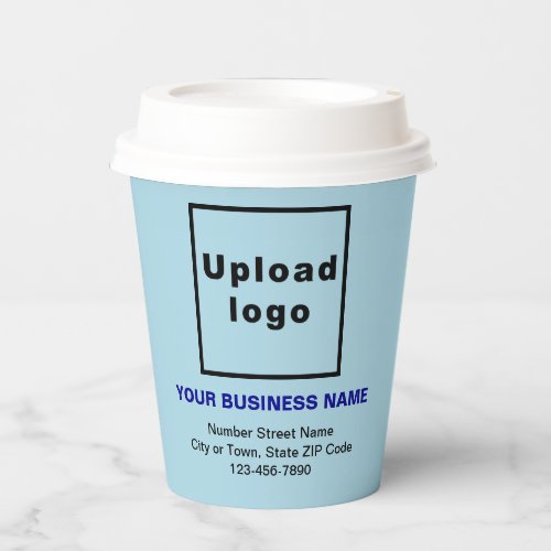 Business Address and Phone Number on Light Blue Paper Cups