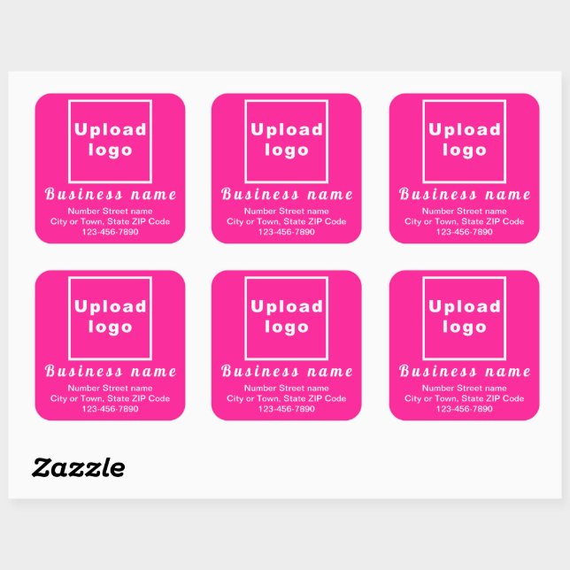 Business Address and Phone Number on Pink Square Sticker (Sheet)
