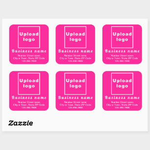 Business Address and Phone Number on Pink Square Sticker