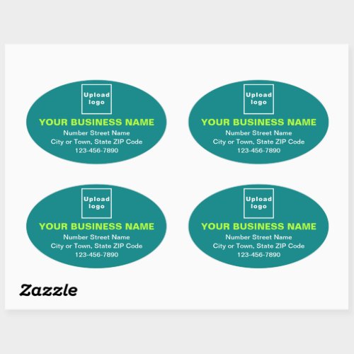 Business Address and Phone Number on Teal Green Oval Sticker