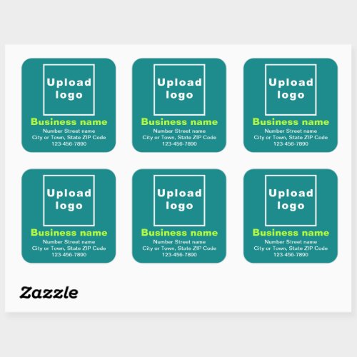 Business Address and Phone Number on Teal Green Square Sticker
