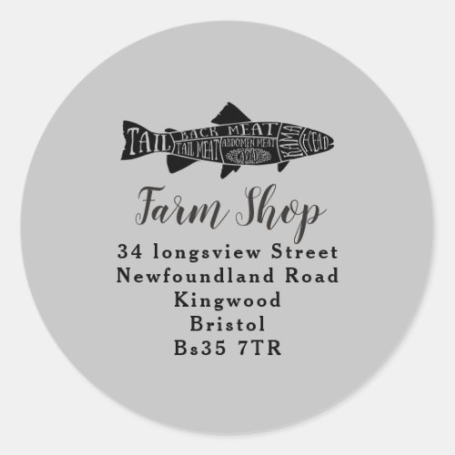 business address fish farmer retail shop trader classic round sticker