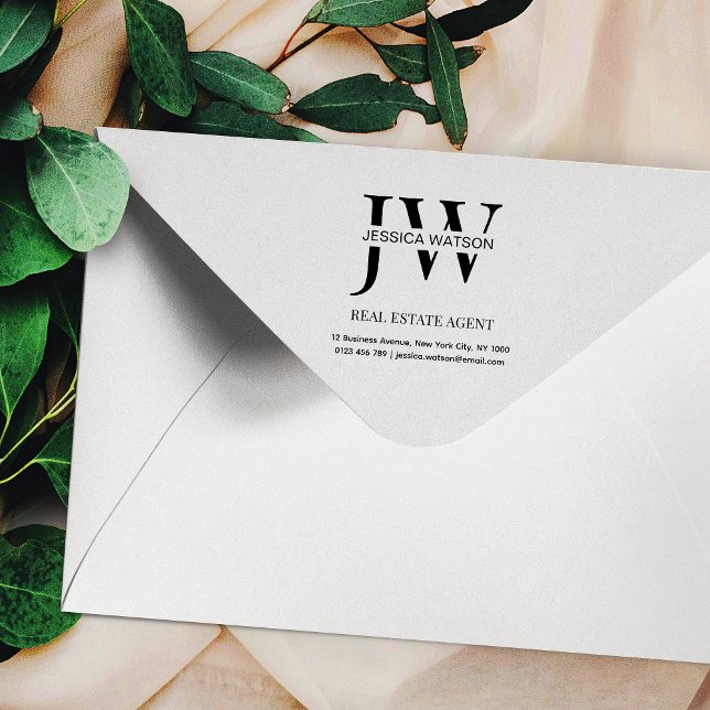 Business Address Monogram Real Estate Business Rubber Stamp (Fully customizable business monogram black ink rubber company address stamp)