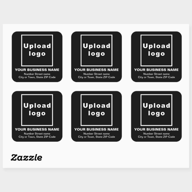 Business Address on Black Square Sticker (Sheet)