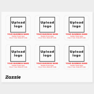 Business Address Red Texts on White Square Sticker