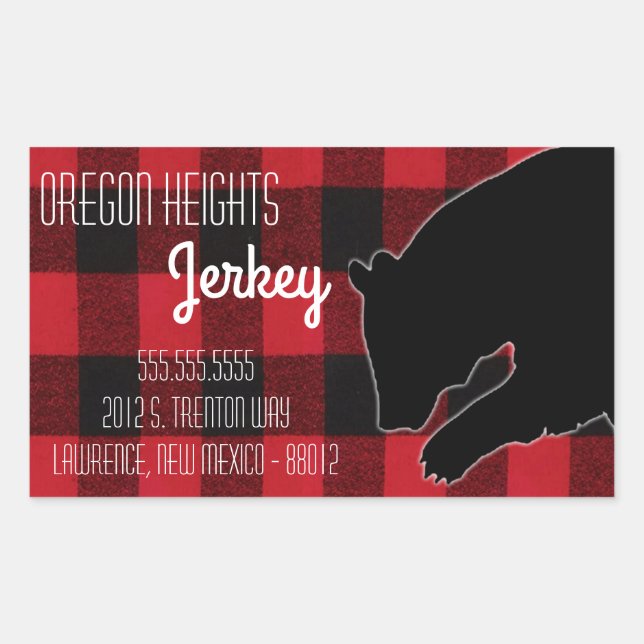 Business Address Stickers Red Buffalo Plaid Bear (Front)