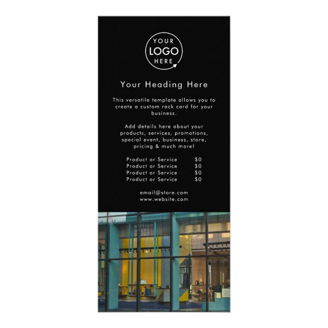 Business Advertising | Modern Black Photo Logo Rack Card (Front)
