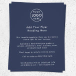 Business Advertising | Navy Blue Modern Logo Flyer<br><div class="desc">A simple custom navy blue business flyer template in a modern minimalist style which can be easily updated with your company logo, contact details and custom flyer text. The perfect solution for any business to include details of your products, services, promotions event pricing and much more! If you need any...</div>