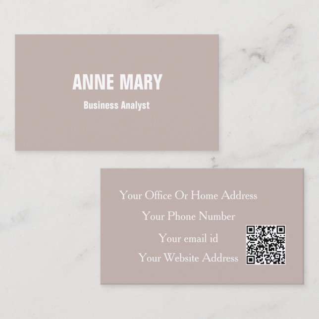 Business Analyst Beige Terracotta Elegant QR Code Card (Front/Back)