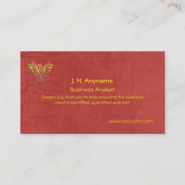 Business Analyst, phoenix logo on leather-effect Business Card (Front)