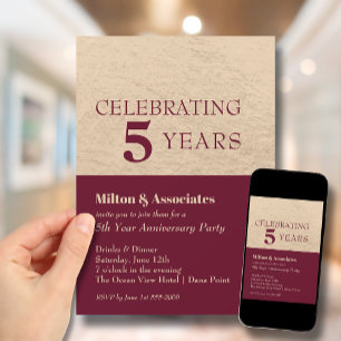 Business Anniversary Burgundy Gold Invitation