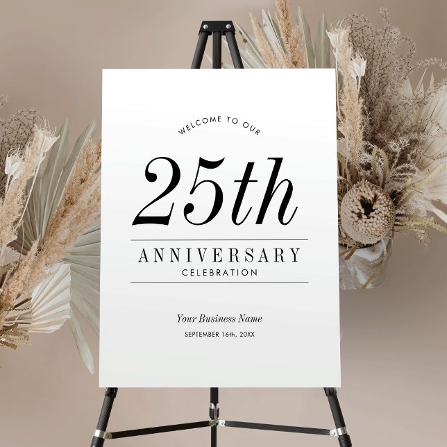 Business Anniversary Celebration Minimalist Logo Foam Board (Corporate business anniversary party welcome sign in black & white with fully editable text)