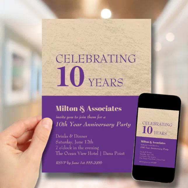 Business Anniversary Celebration Purple & Gold Invitation Zazzle